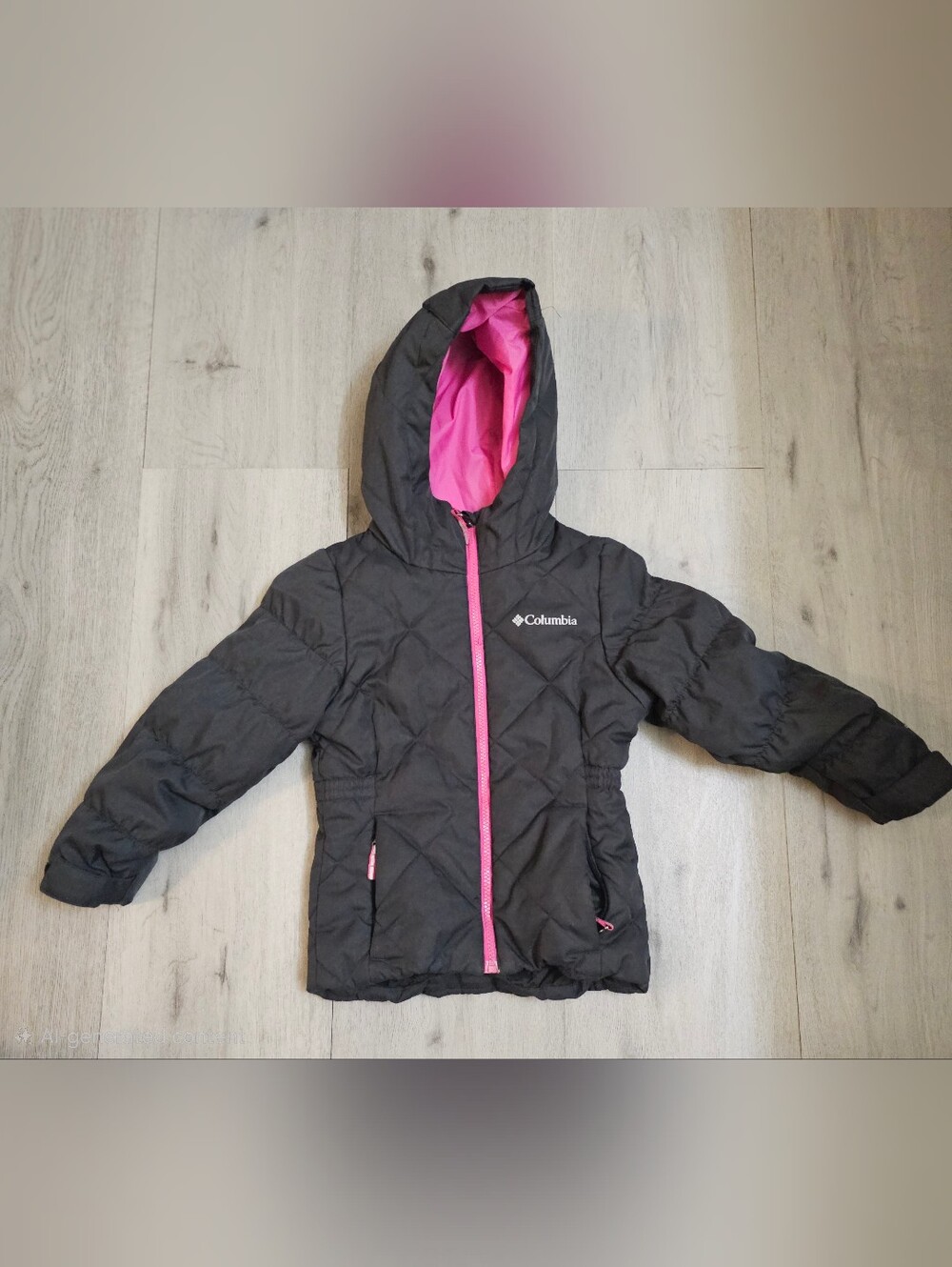 Columbia Girls Casual Slopes Hooded Puffer Jacket Charcoal Pink Size XXS 4/5